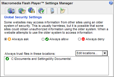 Macromedia Flash Player Settings Manager - Global Security Settings